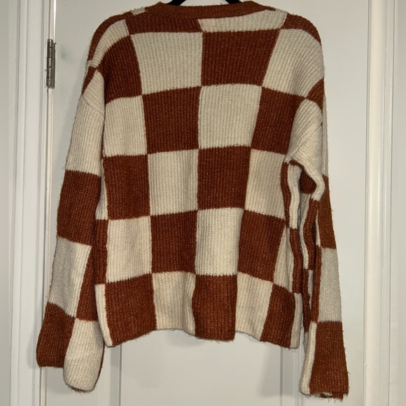 Pink Lily Orange and Cream Checkered Sweater - Picture 3 of 3